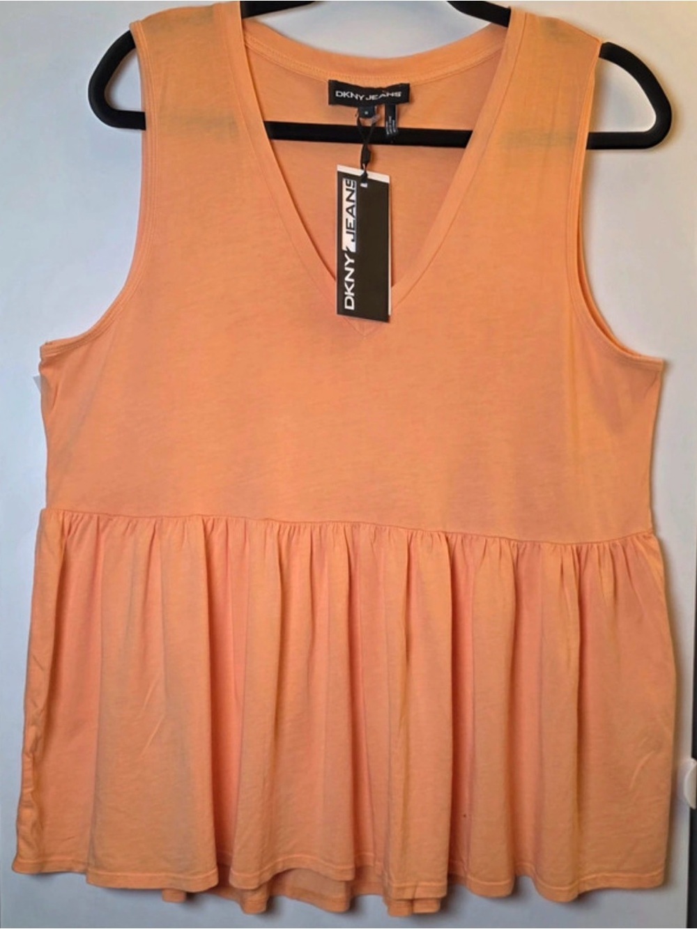 Dkny Peach Sleeveless V-Neck Peplum Tank